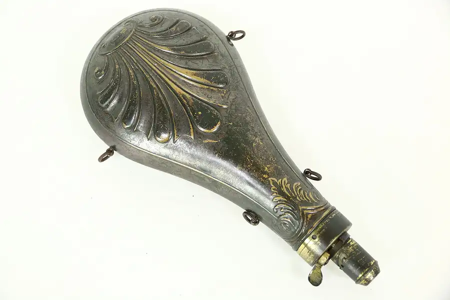 Main image of Embossed Brass Antique 1860's Antique Powder Flask
