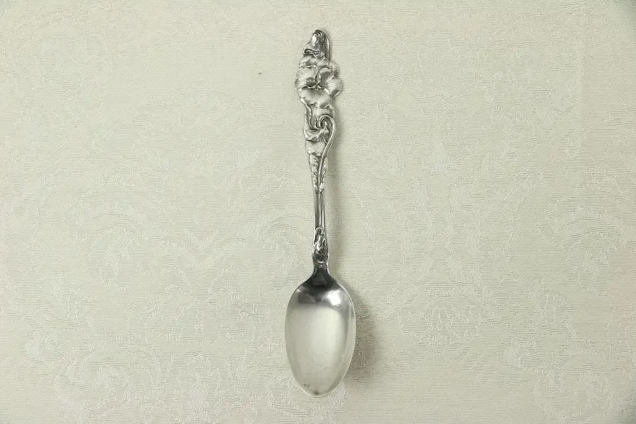 Main image of Sterling Silver Antique Art Nouveau Spoon with Flower, Signed