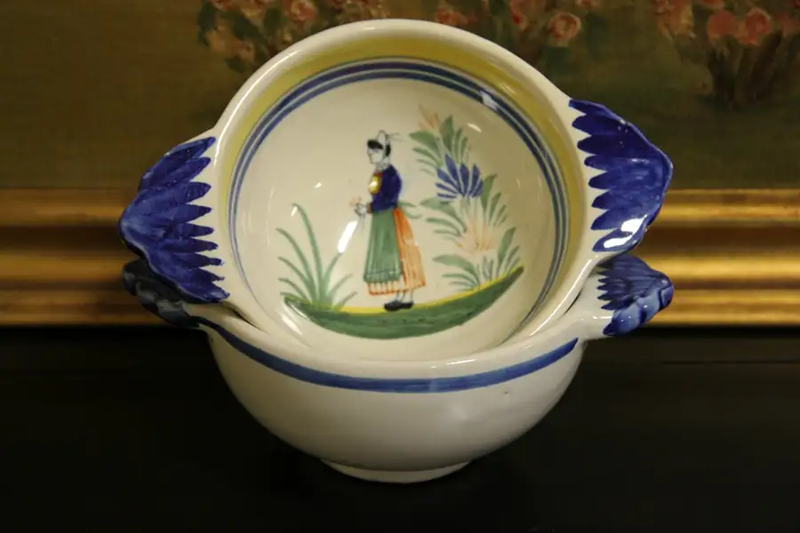Main image of Pair of Henriot Quimper Hand Painted Porringers