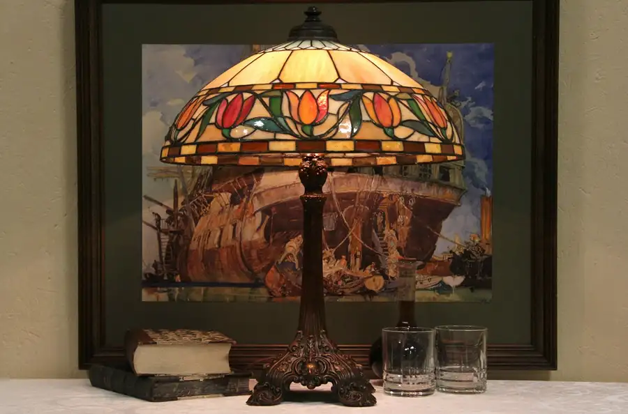 Main image of Wilkinson Antique 1910 Lamp, Stained Glass Tulip Shade