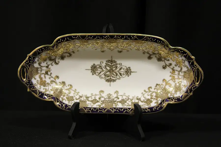 Main image of Nippon 1900's Hand Painted Japanese Cobalt & Gold Tray