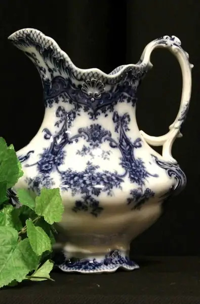 Main image of Flow Blue 1880 Antique Princess Water Pitcher by Wood & Co. of England