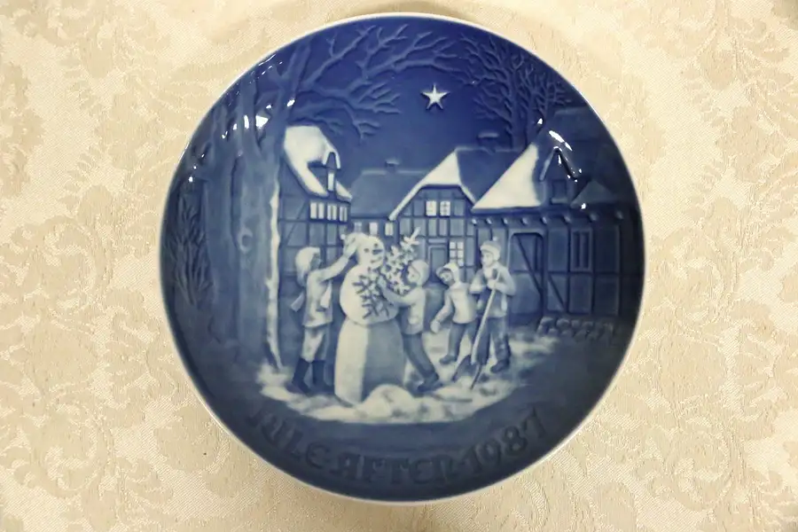 Main image of Vintage Royal Copenhagen China 1987 Snowman's Christmas Eve Plate, Signed