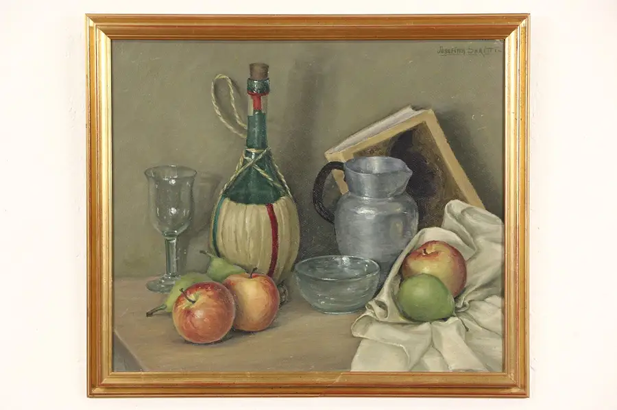 Main image of Still Life with Fruit, Original Italian 1930's Oil Painting Signed Serritti