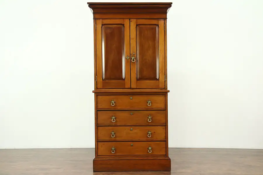 Main image of Armoire, Antique Mahogany Chifferobe or Linen Closet, Signed England