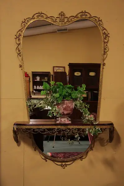Main image of Wrought Iron Hall Mirror, Console Shelf from Italy