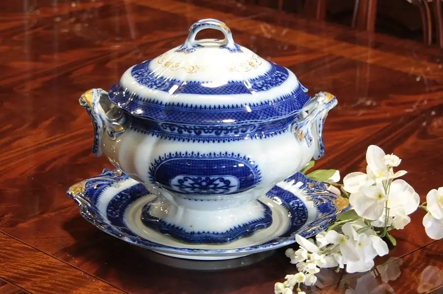 Main image of Pekin Antique Flow Blue Tureen & Underplate