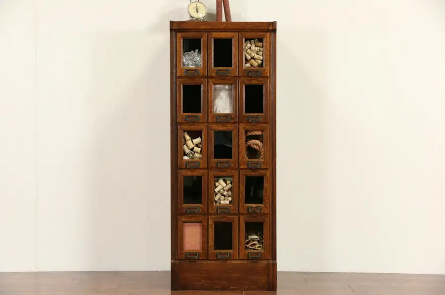 Main image of Oak 1910 Antique 15 Drawer Butterick Dress Pattern File Cabinet