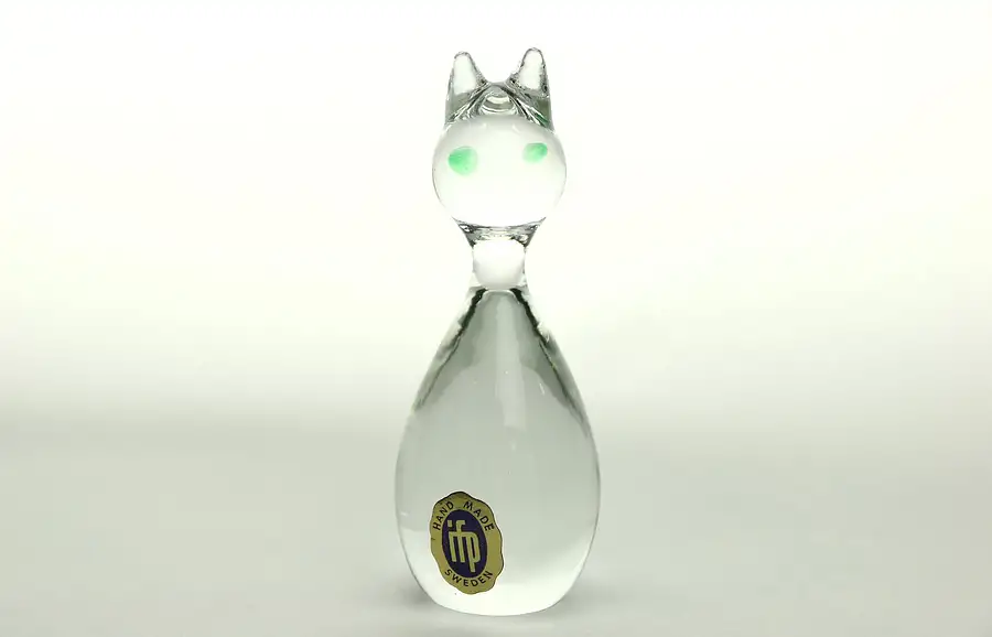 Main image of Cat Crystal Blown & Cut Sculpture, Signed Sweden