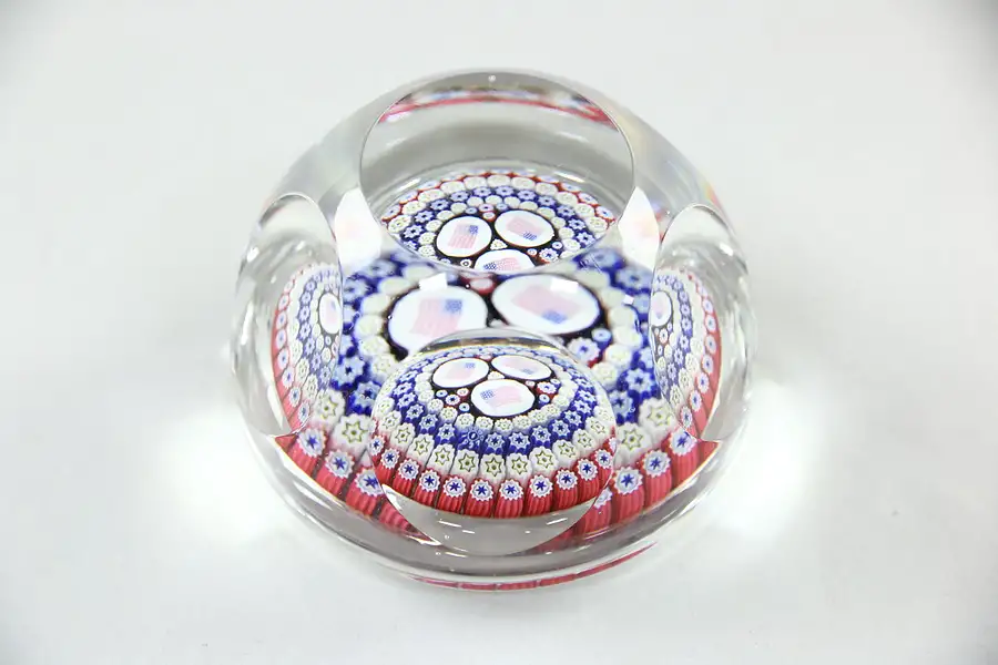 Main image of July 4 American Flags Faceted Millifiore Paperweight