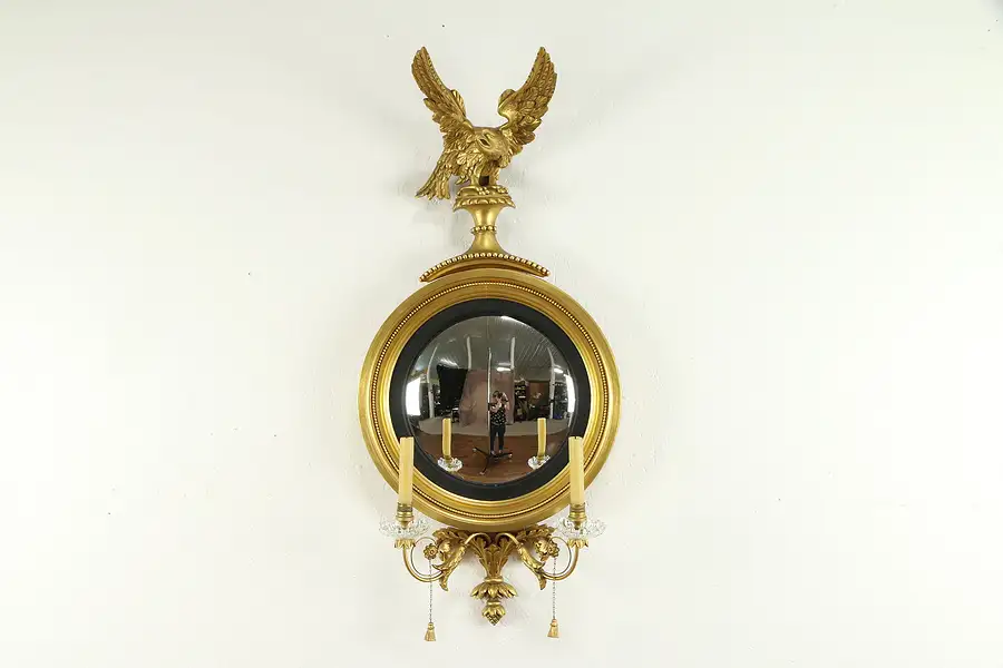 Main image of Gold Eagle Federal Style Convex Mirror Colonial Williamsburg Signed NY