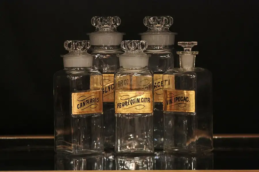 Main image of Set of 5 Pharmacy / Apothecary 1894 Medicine Bottles