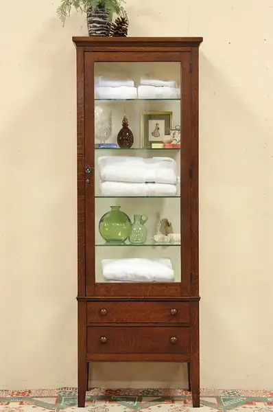 Main image of Arts & Crafts 1900 Oak Physician Medical Cabinet