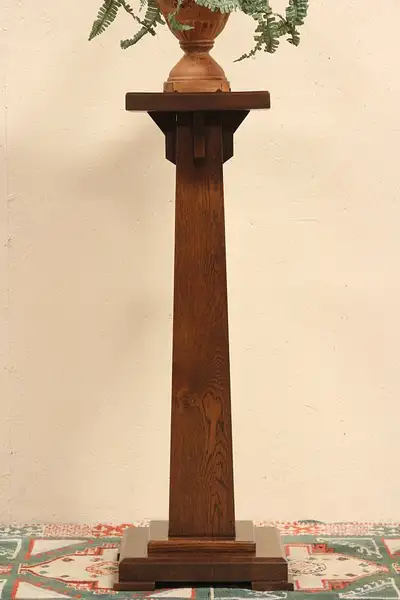 Main image of Arts & Crafts Mission 1900 Antique Oak Pedestal or Plant Stand