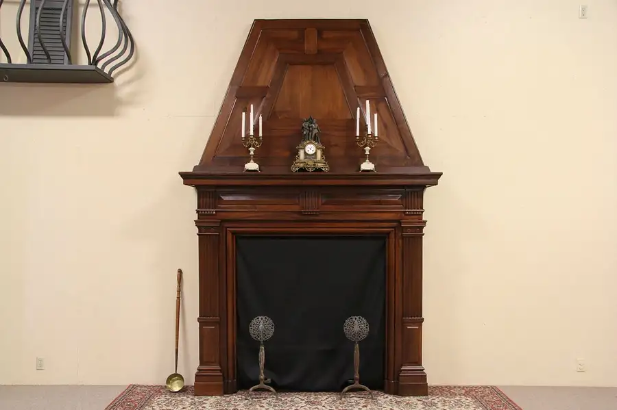 Main image of Monumental 1870 Antique Fireplace Mantel, Surround and Hood