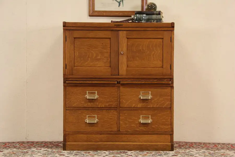 Main image of Yawman Stacking 1914 Antique Oak Library File Cabinet