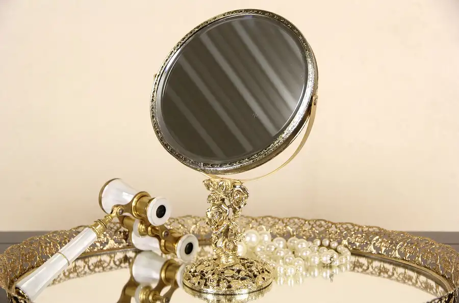 Main image of Gold Filigree Vintage Swivel Boudoir Magnifying Mirror