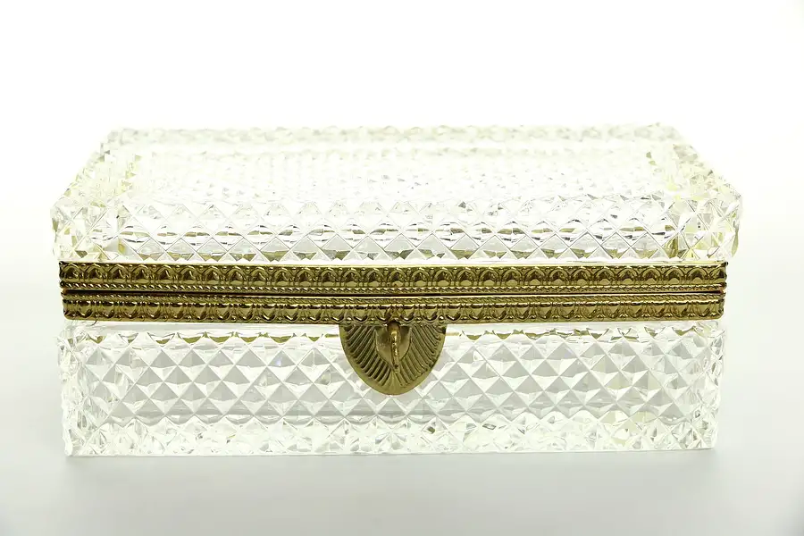 Main image of Crystal Rectangular Locking Jewelry Box, Signed Germany