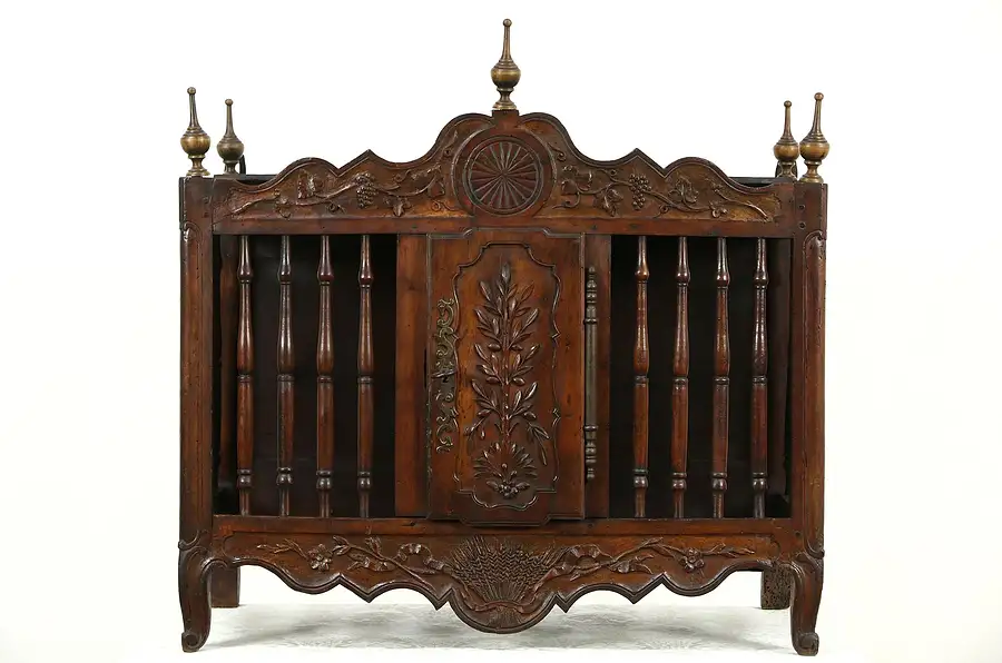 Main image of Panettiere French Provincial Antique 1820's Grape & Wheat Carved Bread Cabinet