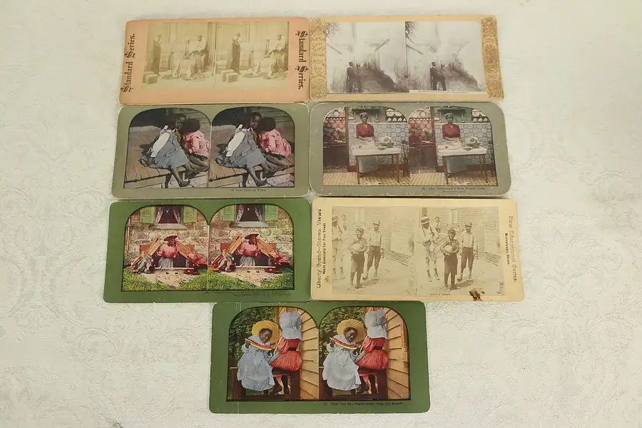 Main image of Set of 7 Antique Black Stereo African American Stereoscope Photo Cards