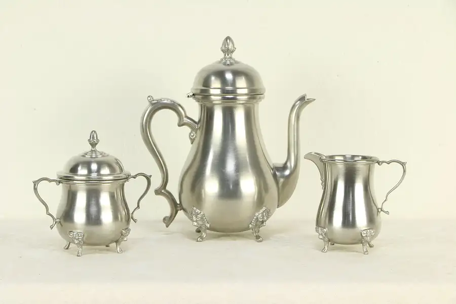 Main image of Pewter 3 Pc. Vintage Coffee Serving Set, Colonial by Boardman