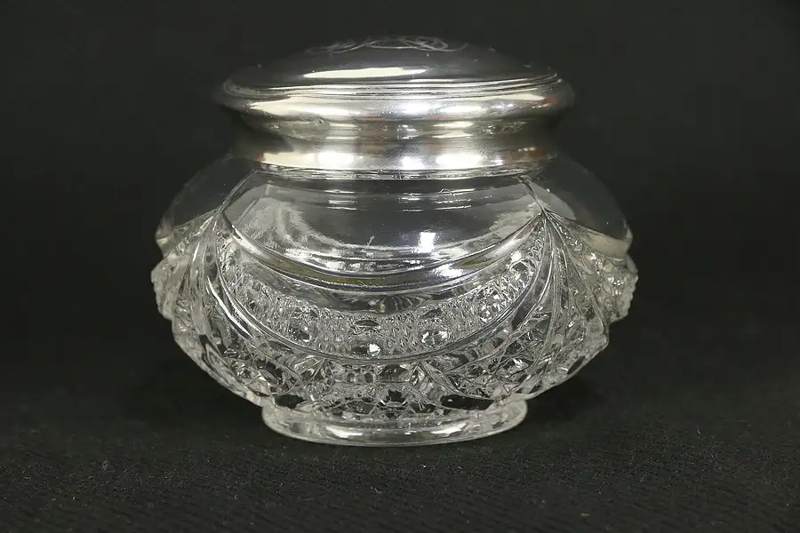 Main image of Victorian Sterling Silver & Pattern Glass Antique Boudoir Jar, Mono