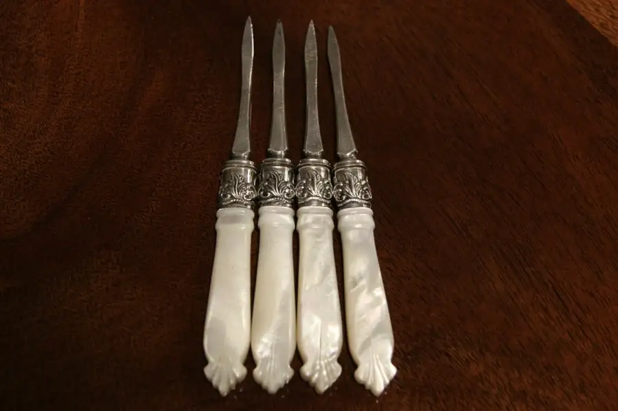 Main image of Set of 4 Mother of Pearl Silverware Lobster or Nut Picks