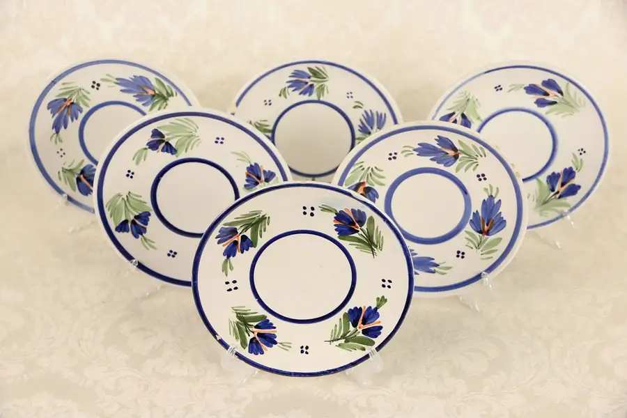 Main image of Quimper Set of Six 6" Plates Minstral Blue Hand Painted