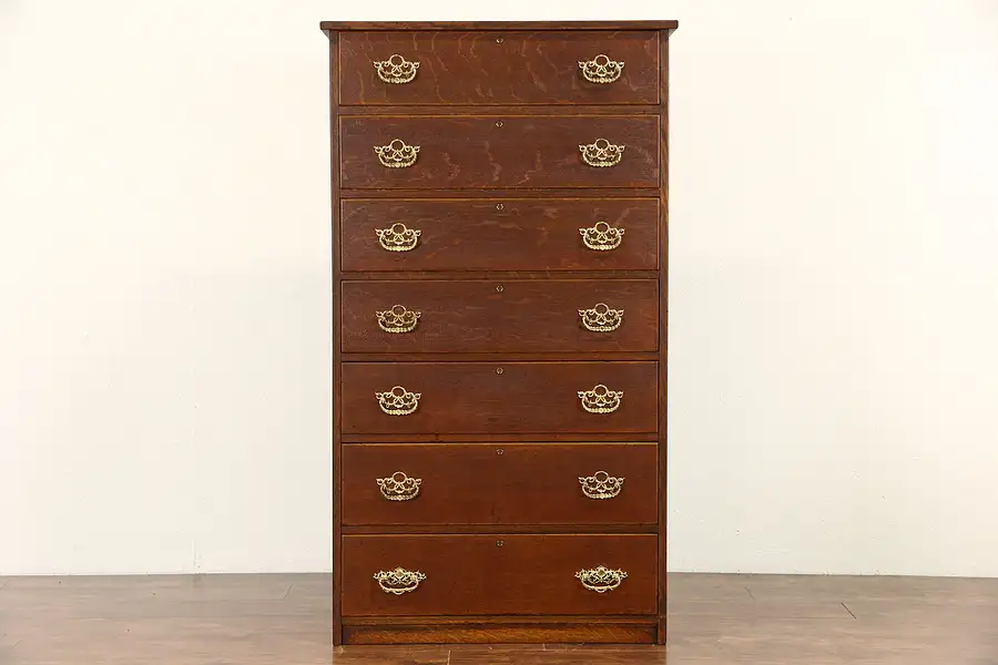 Main image of Oak Quarter Sawn 1895 Antique Tall Chest, 7 Drawers