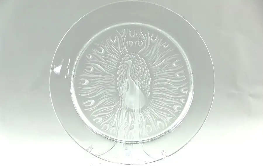 Main image of Lalique France Signed Crystal 1970 Peacock Plate