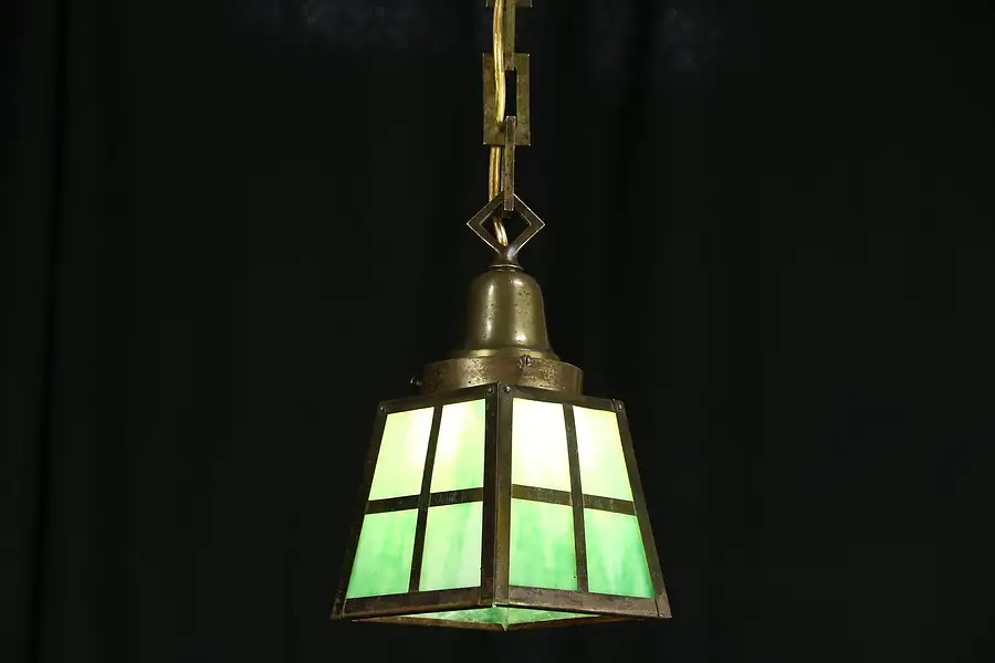 Main image of Arts & Crafts Mission 1905 Antique Stained Glass Craftsman Hall Light Fixture