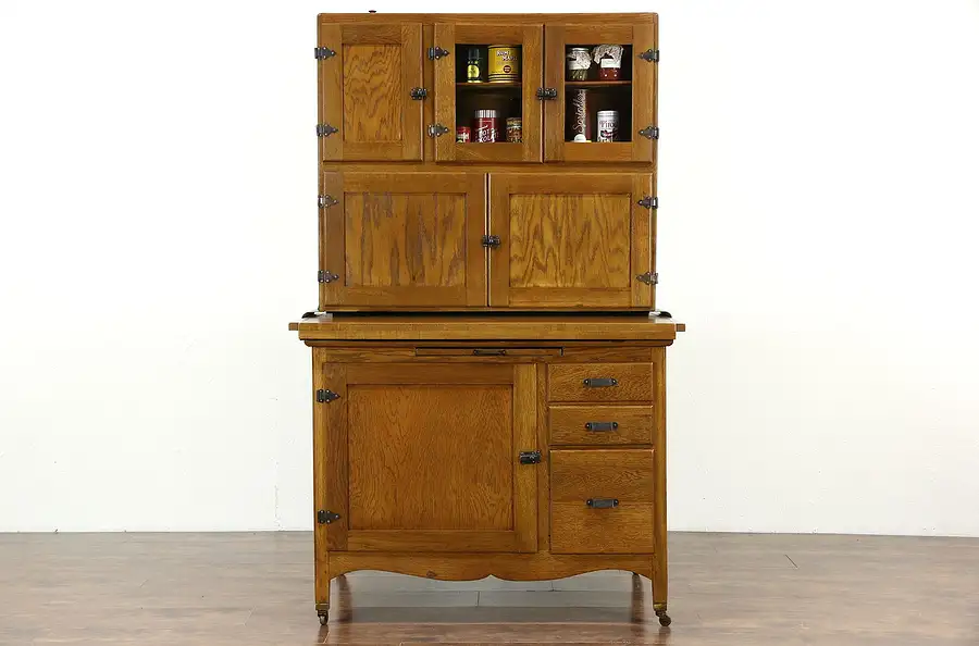 Main image of Hoosier Oak & Maple 1915 Antique Kitchen Pantry Cupboard, Flour Sifter