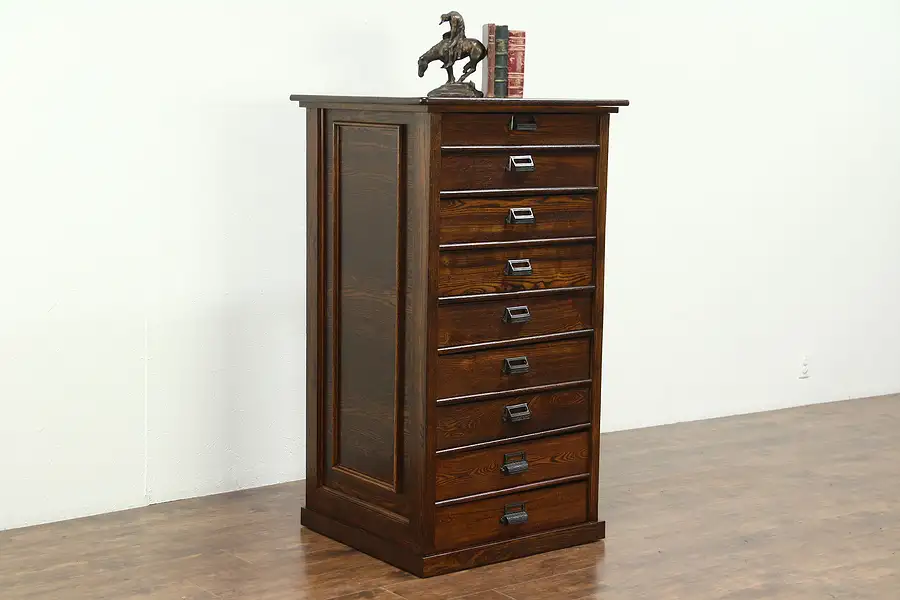 Main image of Oak 1900 Antique Map Chest or 9 Drawer Printer File or Collector Cabinet