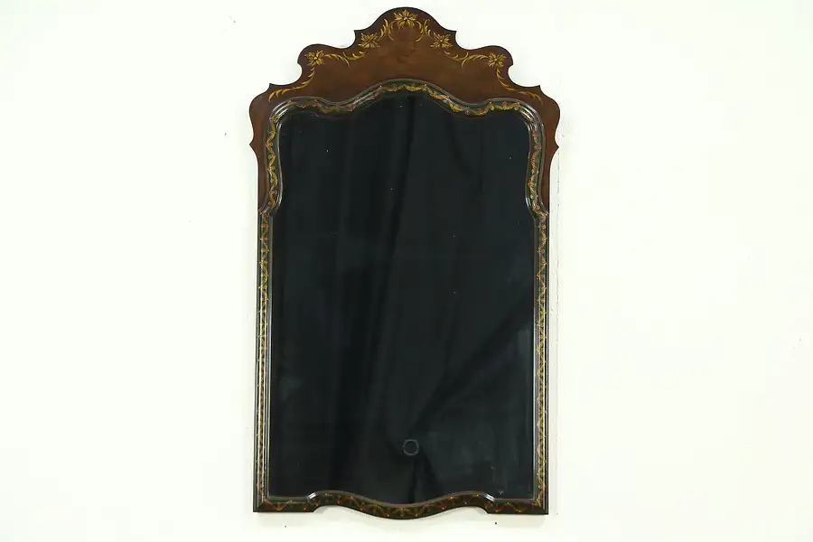 Main image of Walnut & Burl Hand Painted Wall Mirror, signed Tobey