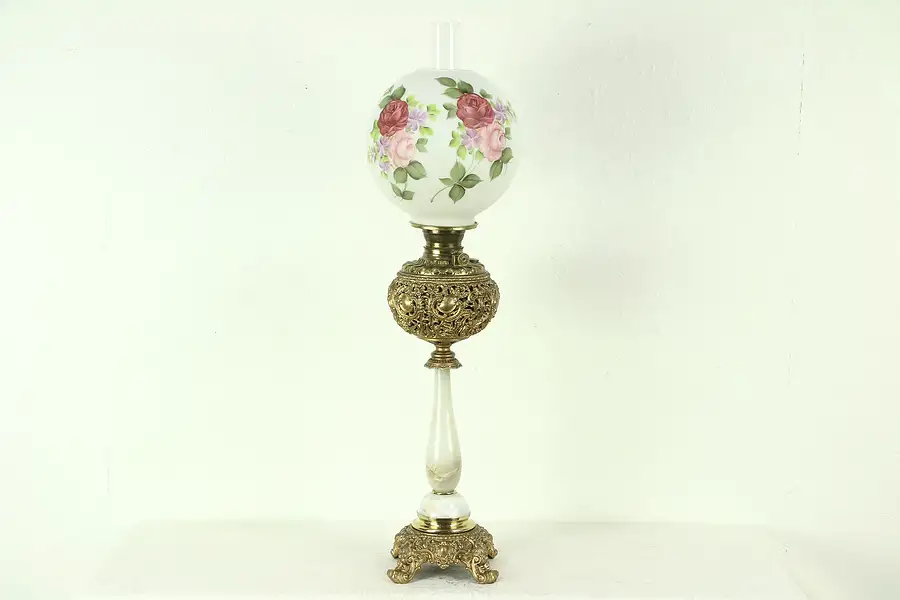 Main image of Victorian Antique Onyx Base Kerosene Banquet Lamp, Signed Royal 1895