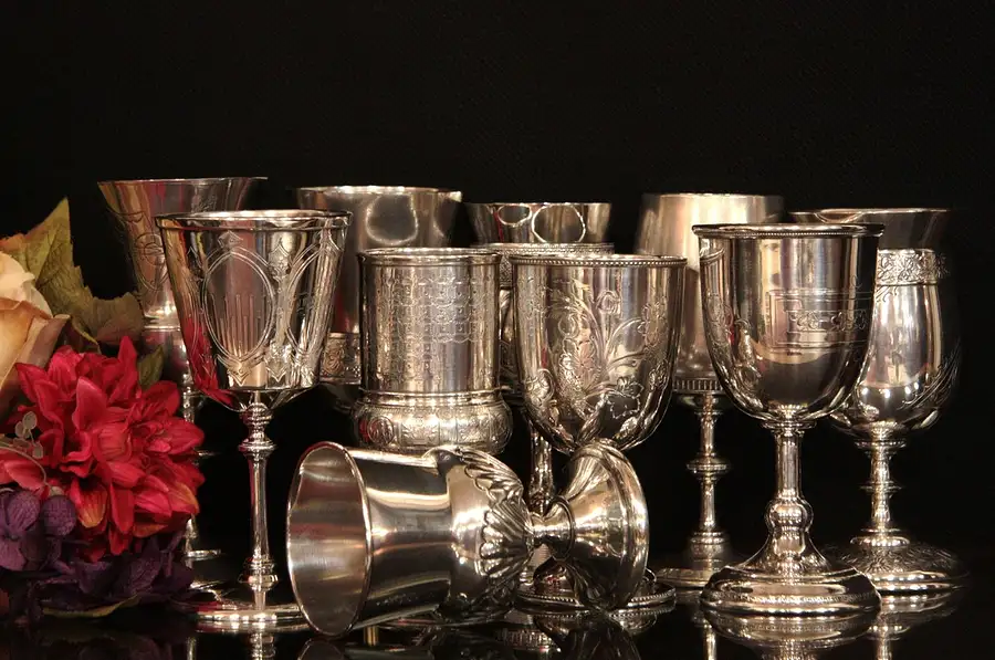 Main image of Group of 10 Antique Victorian Silver Goblets