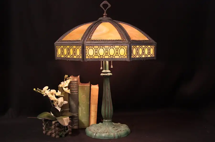 Main image of Stained Slag Glass Antique Table Lamp