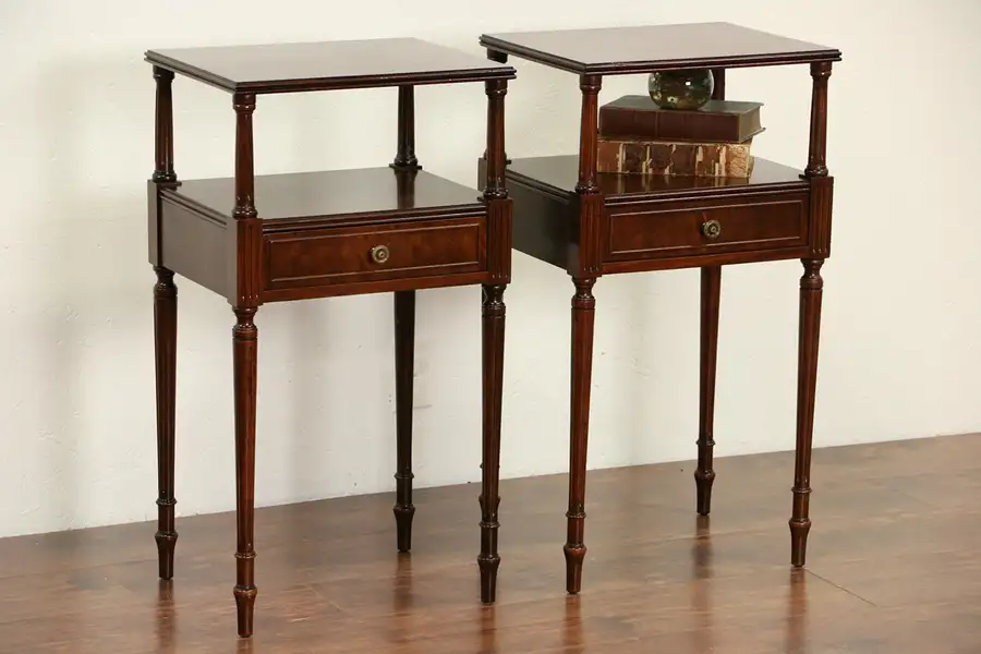 Main image of Pair of Regency Style 1940 Vintage Mahogany Nightstands