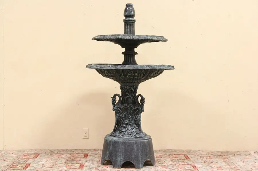 Main image of Verde Gris Iron Swan Garden Fountain,Birdbath