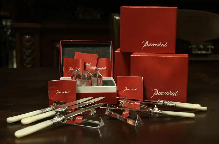 Main image of Baccarat Signed French Crystal Set of 12 Triangular Knife Rests