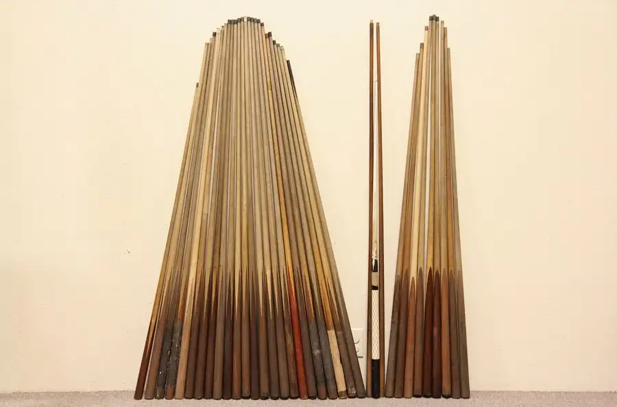 Main image of Group of 29 Vintage Pool or Billiard Cues or Cue Sticks