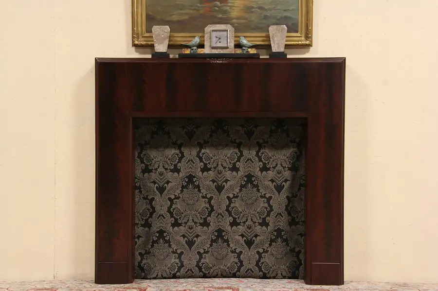 Main image of Art Deco 1938 English Flame Mahogany Fireplace Mantel