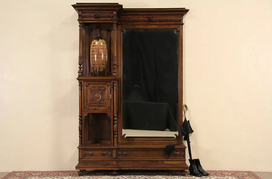 Main image of Hall, Foyer or Dressing Mirror, Carved 1890's Italian Antique