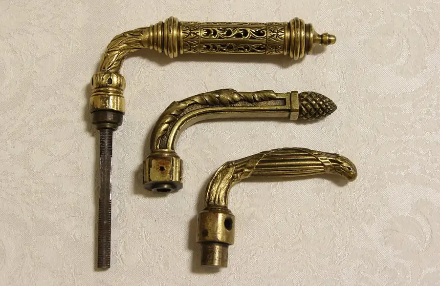 Main image of Three Gold Plated 1900 Antique Bronze Door Levers, Never Used