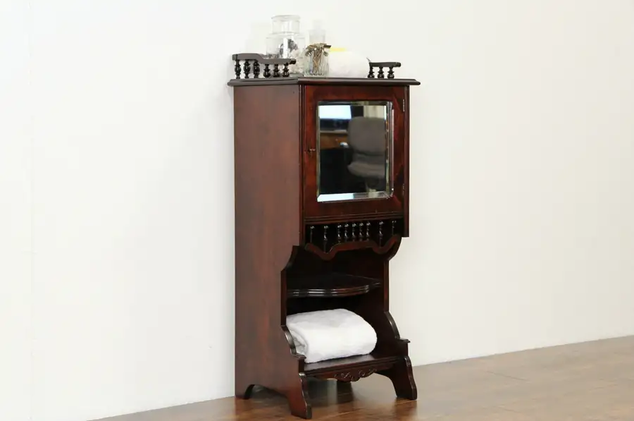 Main image of Music Cabinet, 1900 Antique, Beveled Mirror & Gallery, Nice for Bath