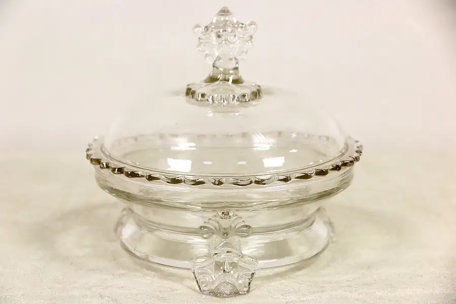 Main image of Hobbs Brockunier Bearded Head Viking Glass Covered Candy Dish