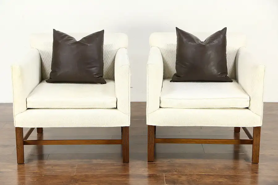Main image of Pair Kittinger Signed Vintage Chairs with Arms, Original Upholstery
