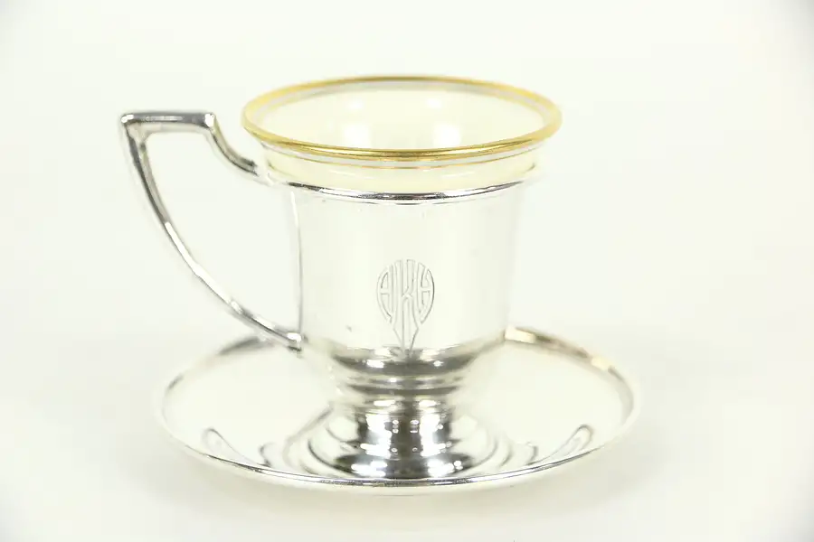 Main image of Sterling Silver Vintage Demitasse Coffee Cup & Saucer, Lenox Liner