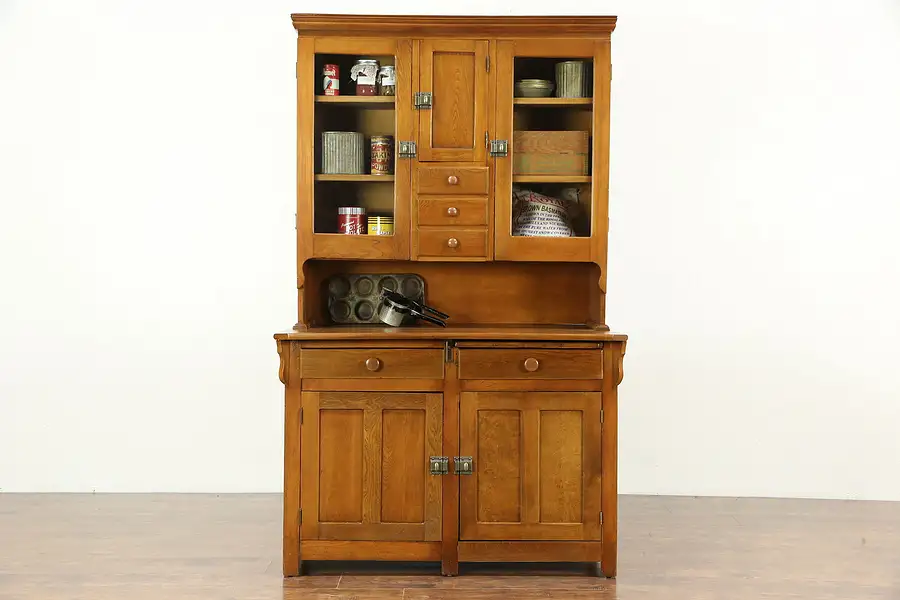 Main image of Country Kitchen 1900 Antique Pantry Cupboard, Wavy Glass Doors