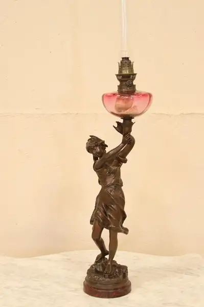 Main image of E Rousseau Sculpture Oil Cranberry Newel Lamp